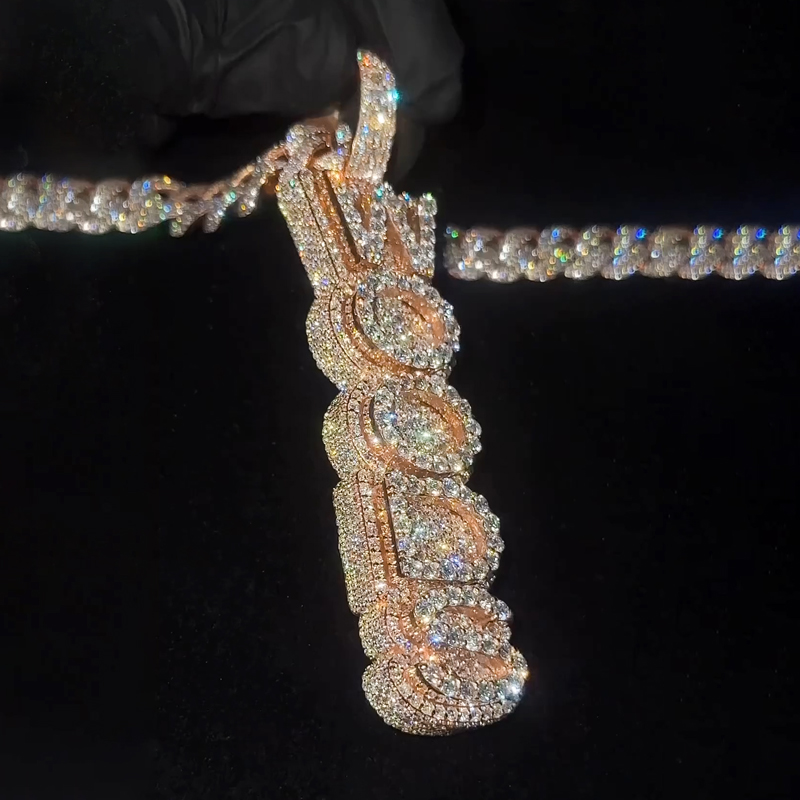Iced Out Custom Double Layer Vertical Letter Pendant Gold - Image 5