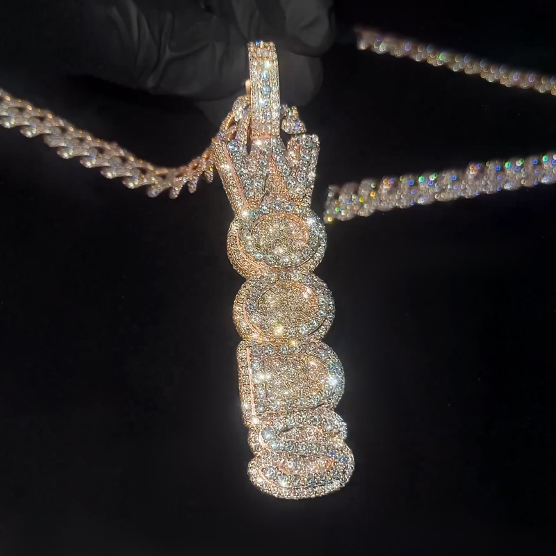 Iced Out Custom Double Layer Vertical Letter Pendant Gold