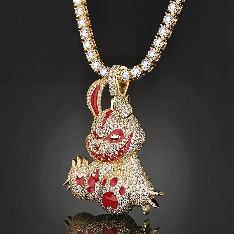 Micro Pave Evil Rabbit Cartoon Enamel Pendant Gold With Street Luxury Shine - Image 6