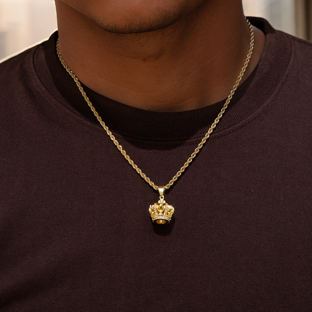 Iced Out Out Diamonds Crown Pendant In Gold Silver With Street Luxury Shine - Image 3