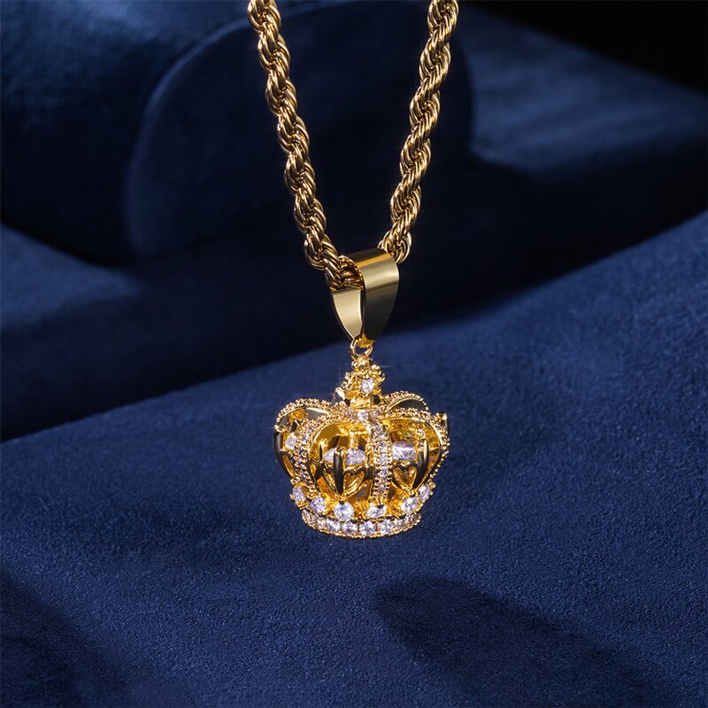 Iced Out Out Diamonds Crown Pendant In Gold Silver With Street Luxury Shine - Image 4
