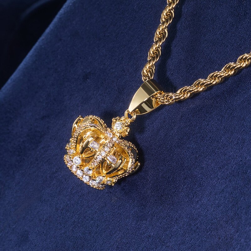 Iced Out Out Diamonds Crown Pendant In Gold Silver With Street Luxury Shine - Image 5
