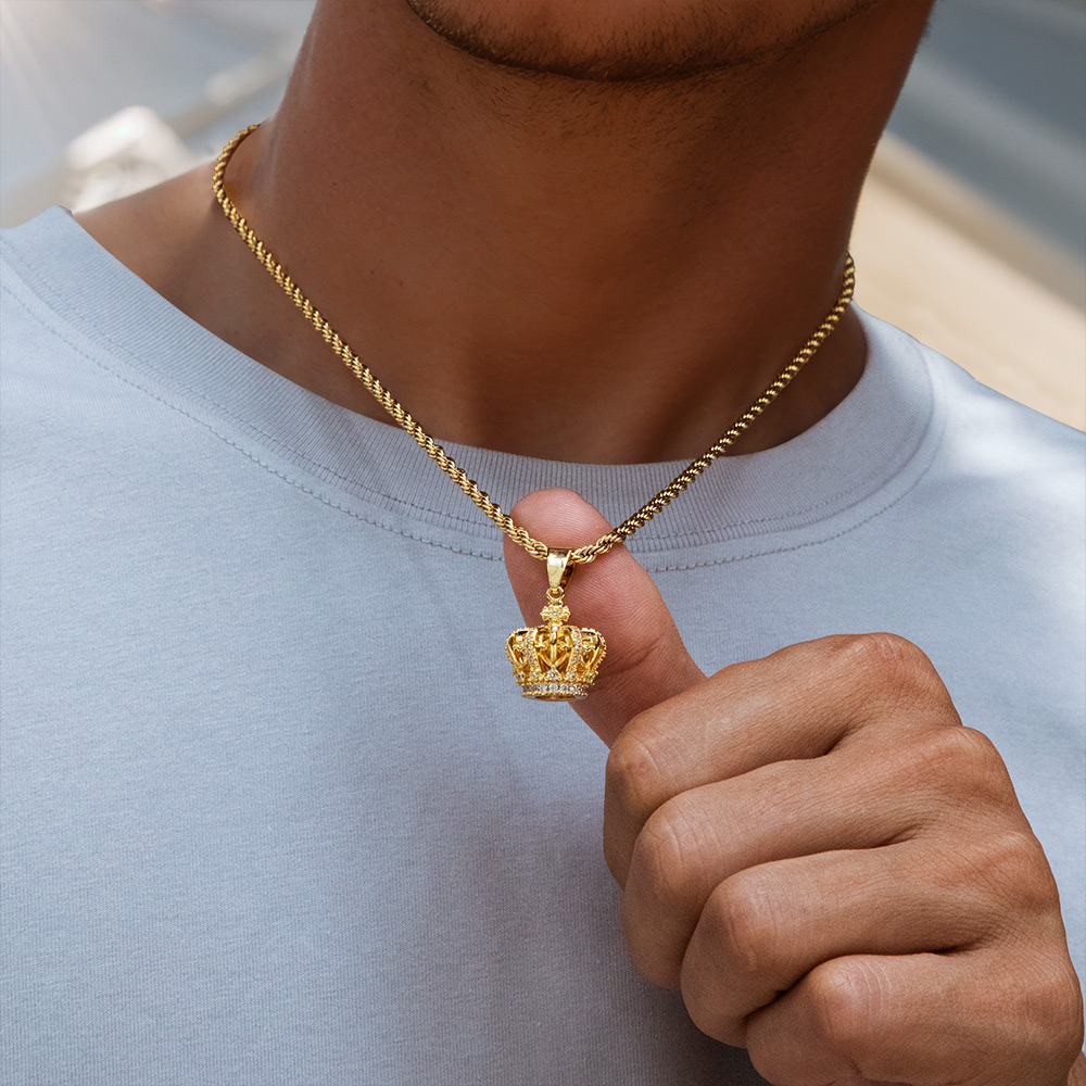 Iced Out Out Diamonds Crown Pendant In Gold Silver With Street Luxury Shine - Image 6