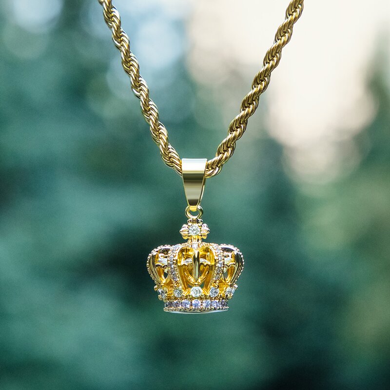 Iced Out Out Diamonds Crown Pendant In Gold Silver With Street Luxury Shine - Image 7