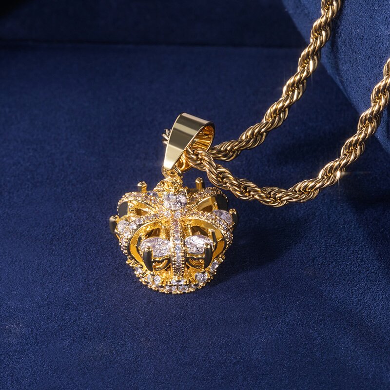 Iced Out Out Diamonds Crown Pendant In Gold Silver With Street Luxury Shine