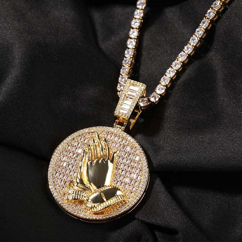 Baguette Cut Praying Hands Pendant Moissanite With Street Luxury Shine - Image 3