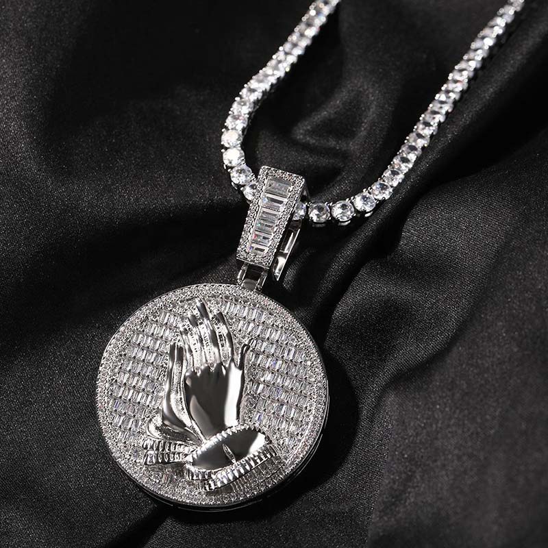 Baguette Cut Praying Hands Pendant Moissanite With Street Luxury Shine - Image 4