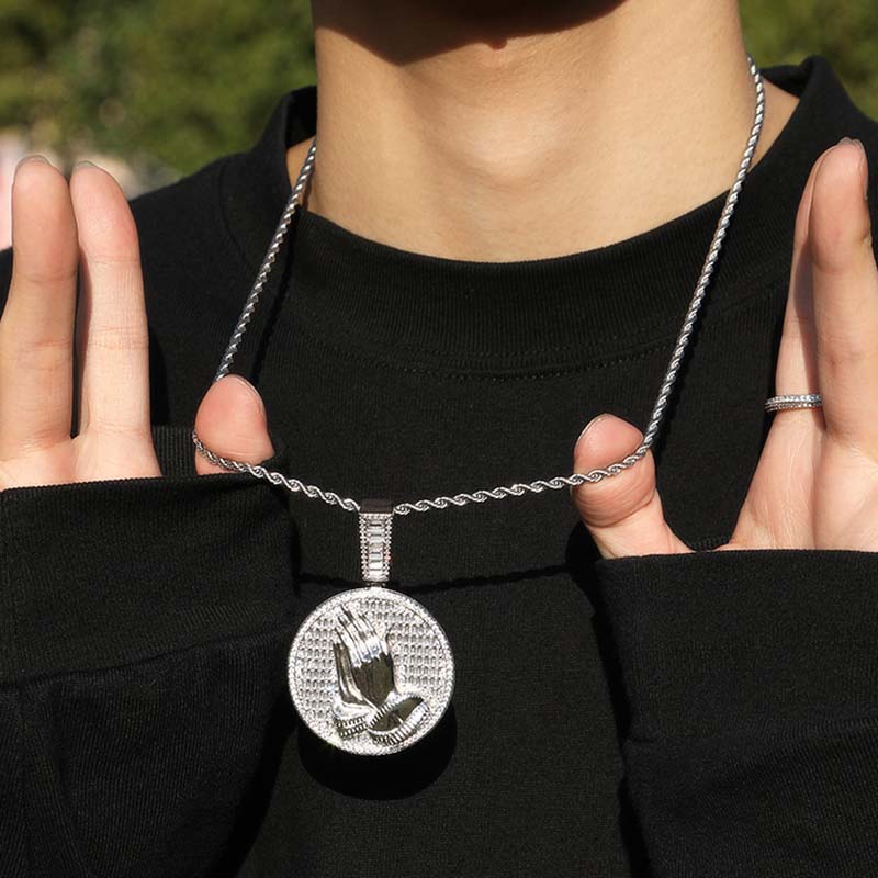 Baguette Cut Praying Hands Pendant Moissanite With Street Luxury Shine - Image 5