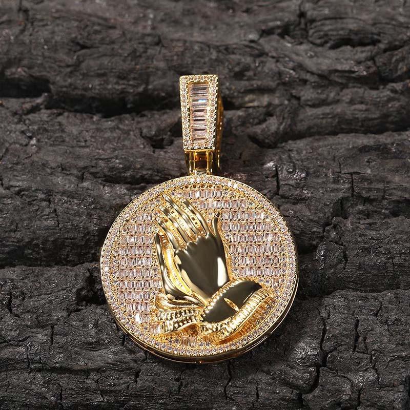 Baguette Cut Praying Hands Pendant Moissanite With Street Luxury Shine