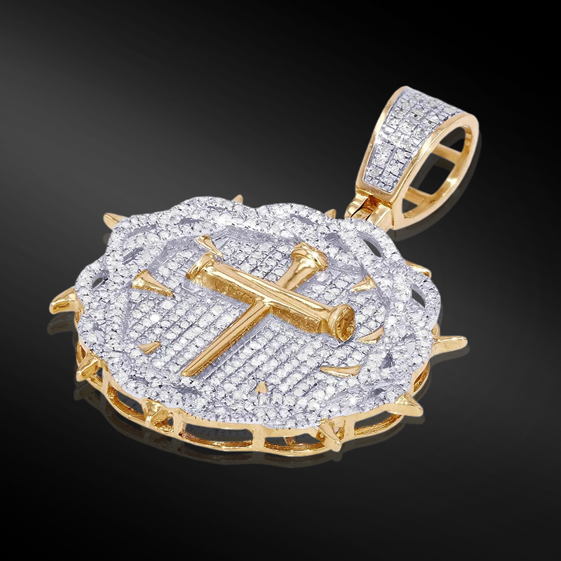 Iced Out Crown Of Thorns Nail Cross Pendant Gold With Street Luxury Shine - Image 3