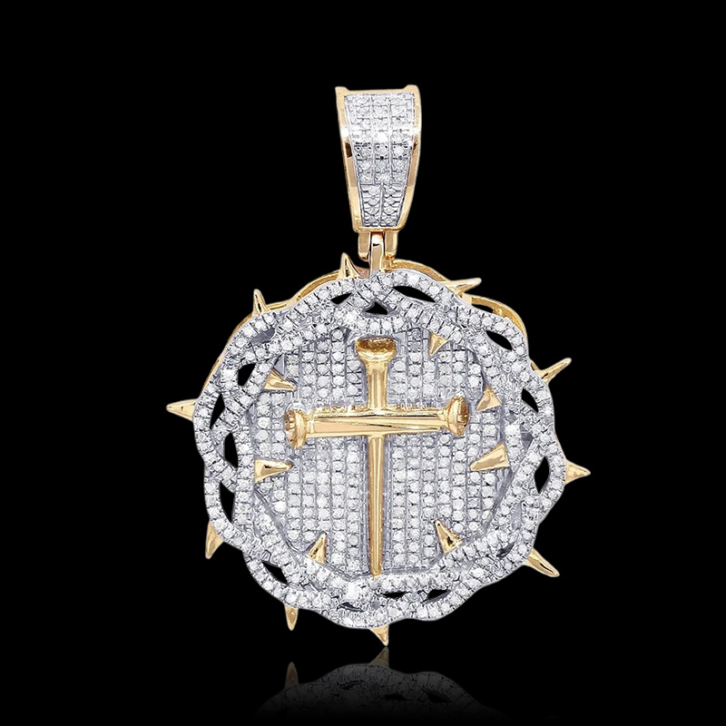 Iced Out Crown Of Thorns Nail Cross Pendant Gold With Street Luxury Shine