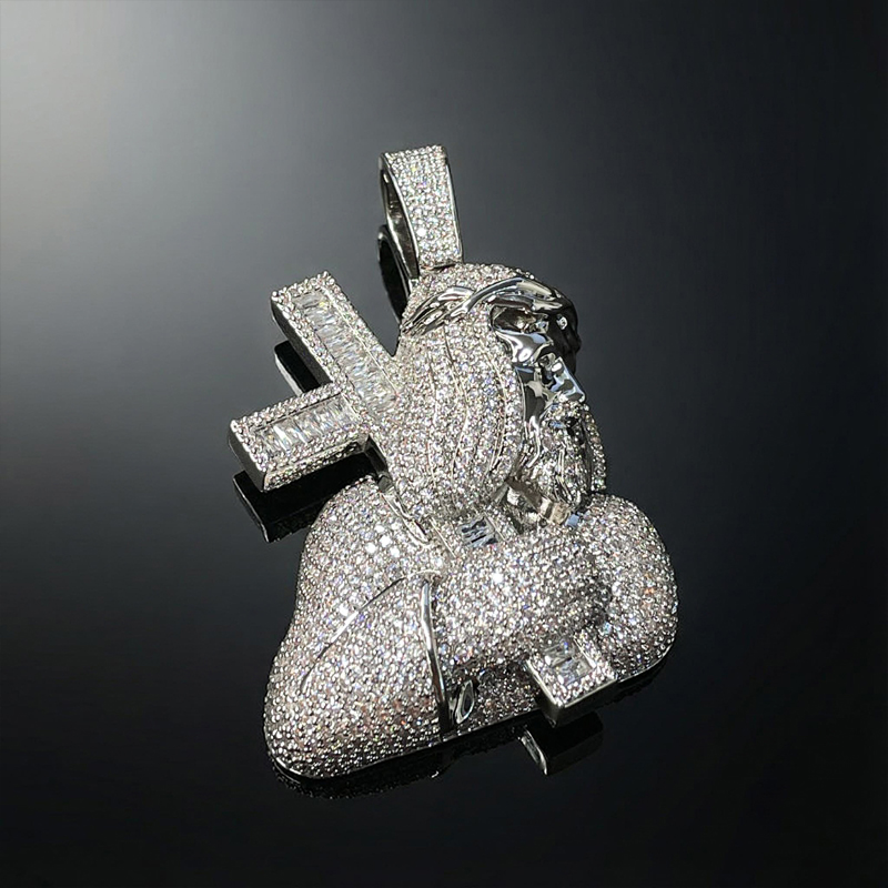 Iced Out Out Jesus Carrying Baguette Cut Cross Pendant Gold - Image 3