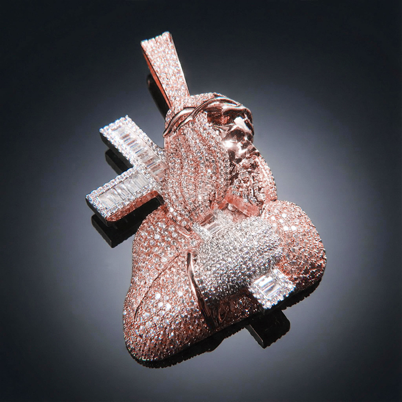 Iced Out Out Jesus Carrying Baguette Cut Cross Pendant Gold - Image 5