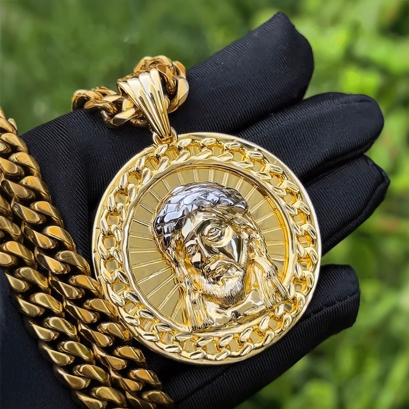 Jesus Cuban Circle Engraved Pendant Bold Statement Style With Street Luxury - Image 3