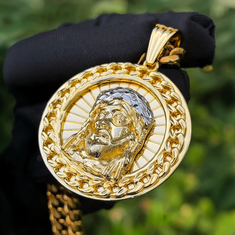Jesus Cuban Circle Engraved Pendant Bold Statement Style With Street Luxury - Image 4