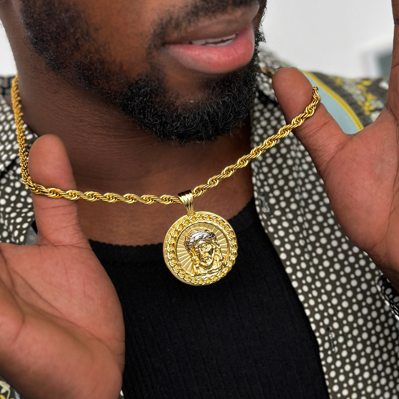 Jesus Cuban Circle Engraved Pendant Bold Statement Style With Street Luxury - Image 5