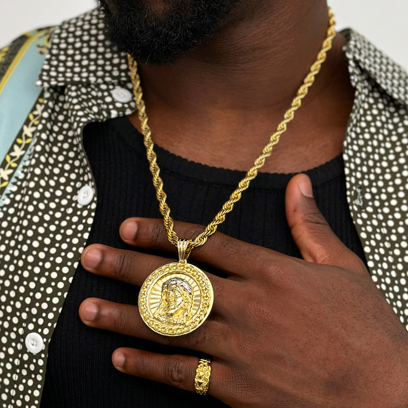 Jesus Cuban Circle Engraved Pendant Bold Statement Style With Street Luxury - Image 6