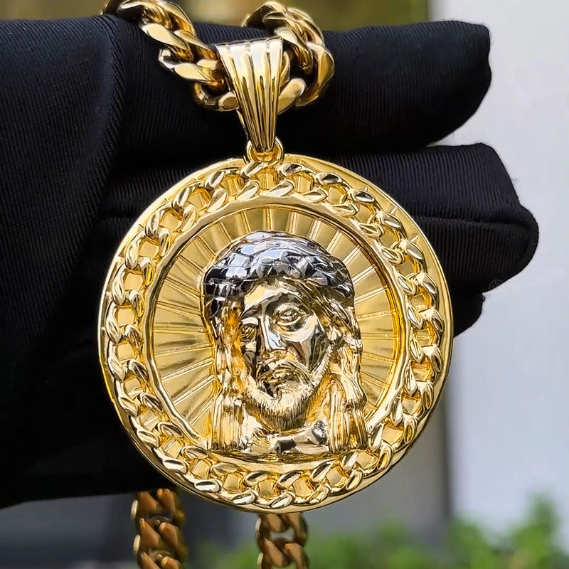 Jesus Cuban Circle Engraved Pendant Bold Statement Style With Street Luxury