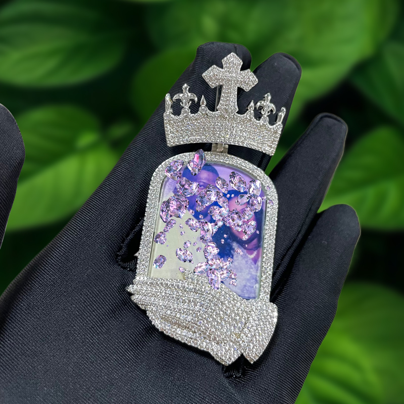 Iced Out Out Cross Crown Praying Hands Custom Photo Pendant Gold - Image 5