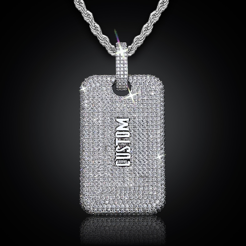 Iced Out Out Custom Name/date Dog Tag Memorial Pendant Gold