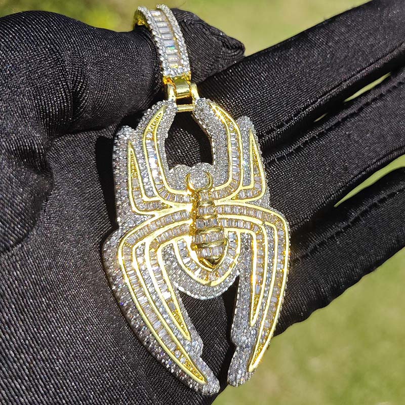 Iced Out Out Baugette Cut Spider Pendant Gold With Street Luxury Shine