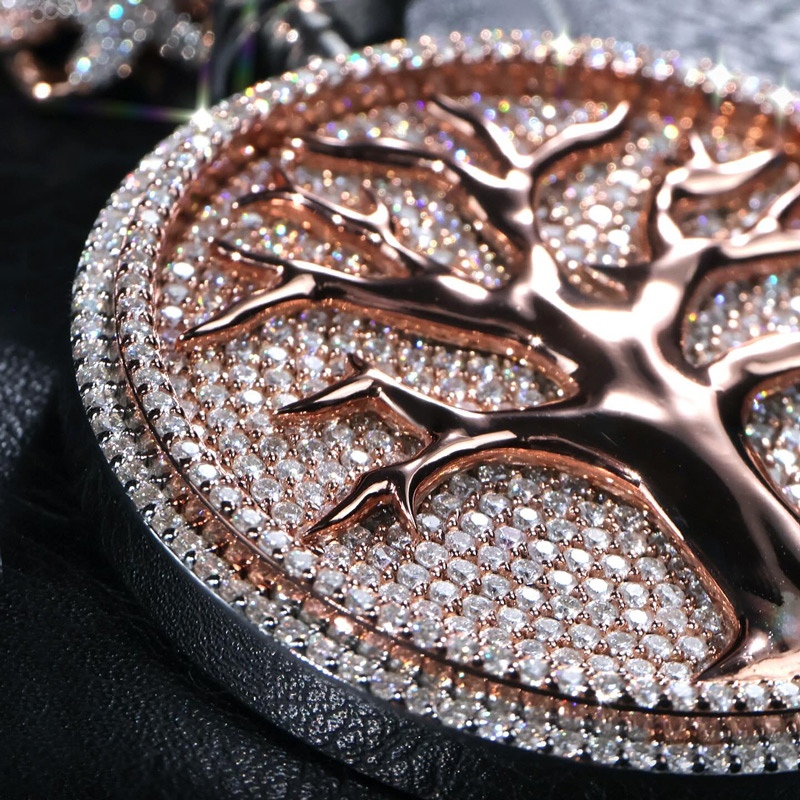 Iced Out Out Initial Letter Tree Of Life Two-tone Pendant Gold - Image 4