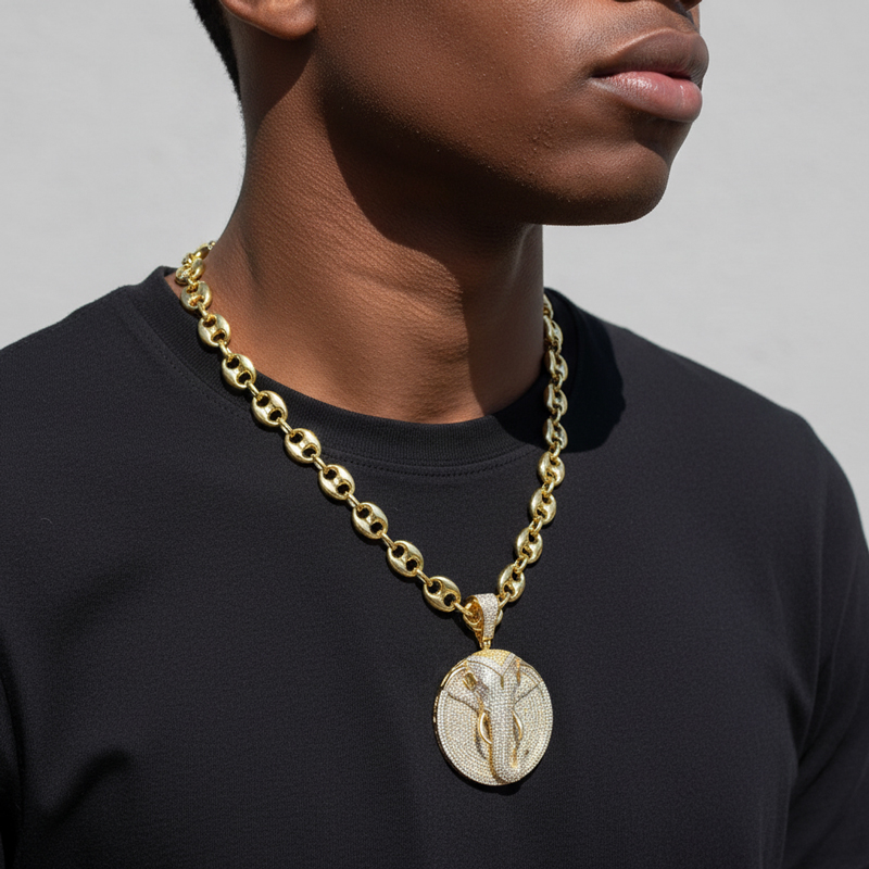 Elephant Disc Pendant In White Gold Built For Bold Statement Style - Image 3