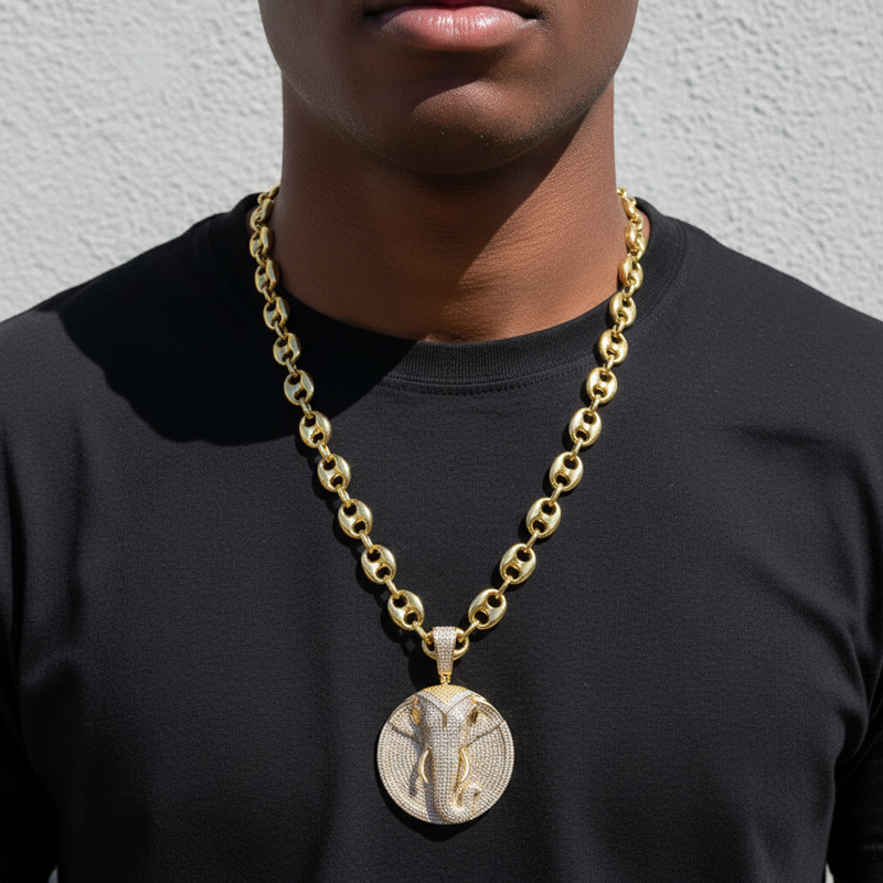 Elephant Disc Pendant In White Gold Built For Bold Statement Style - Image 4