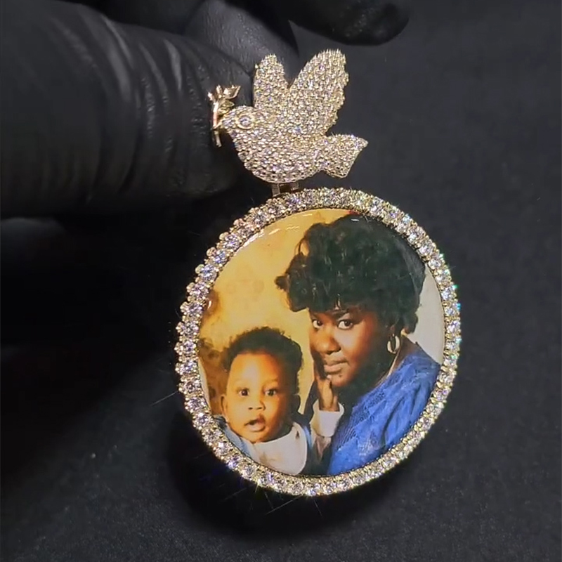 Iced Out Custom Photo Pendant With Dove Clasp Gold With Street Luxury Shine - Image 4