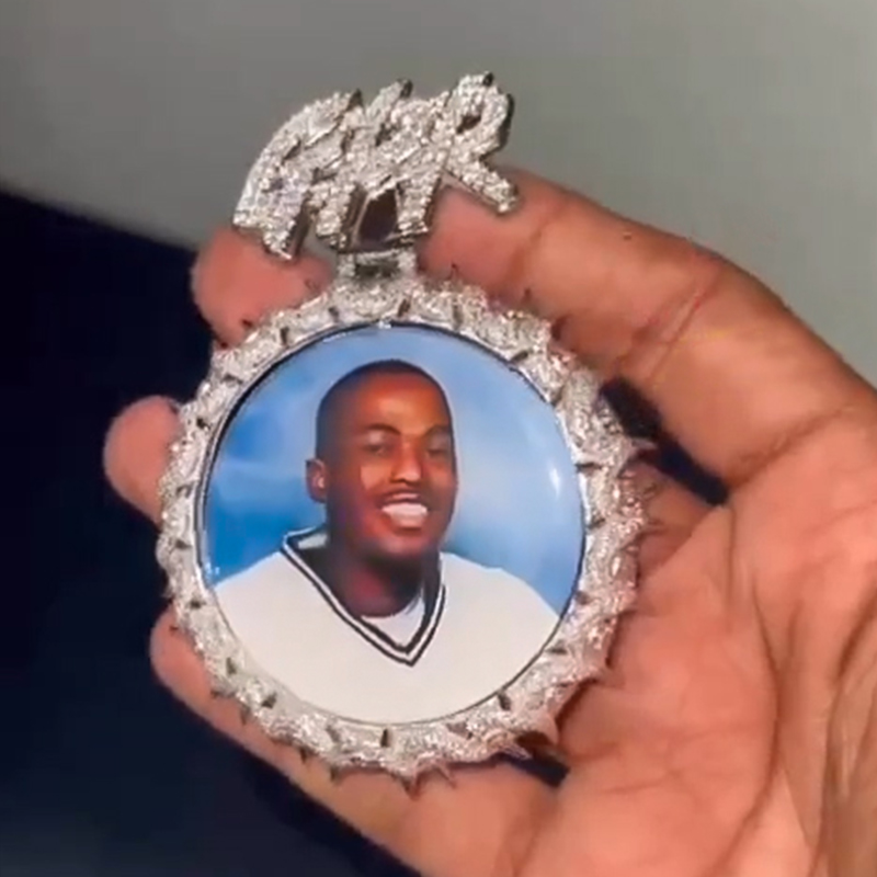 Iced Out Custom Photo & Name Thorn Disc Pendant With Street Luxury Shine - Image 3