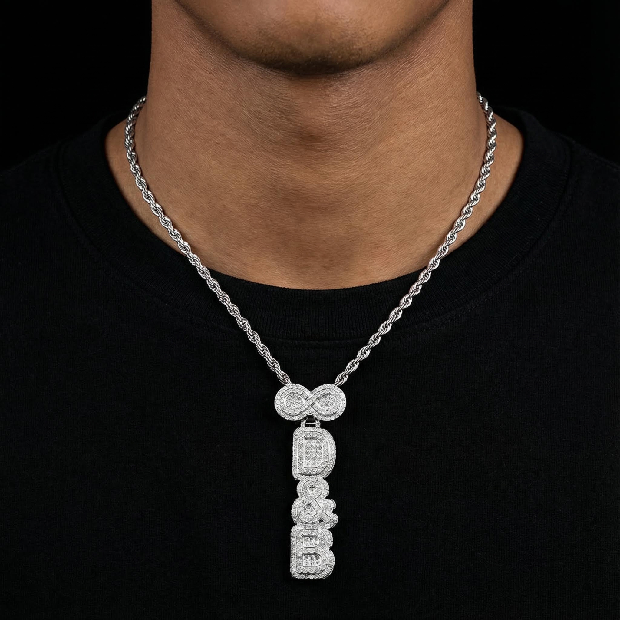 Infinity Clasp Iced Out Double Layer Vertical Three Color Custom Letter - Image 3