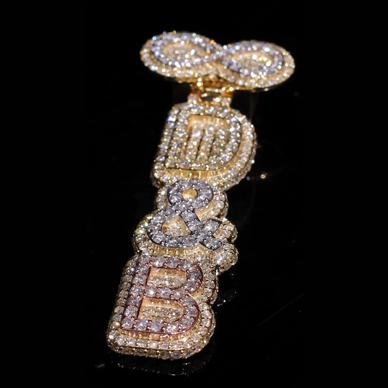 Infinity Clasp Iced Out Double Layer Vertical Three Color Custom Letter - Image 4