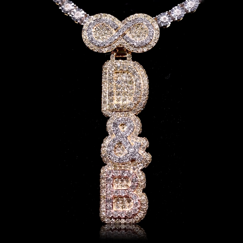 Infinity Clasp Iced Out Double Layer Vertical Three Color Custom Letter - Image 5
