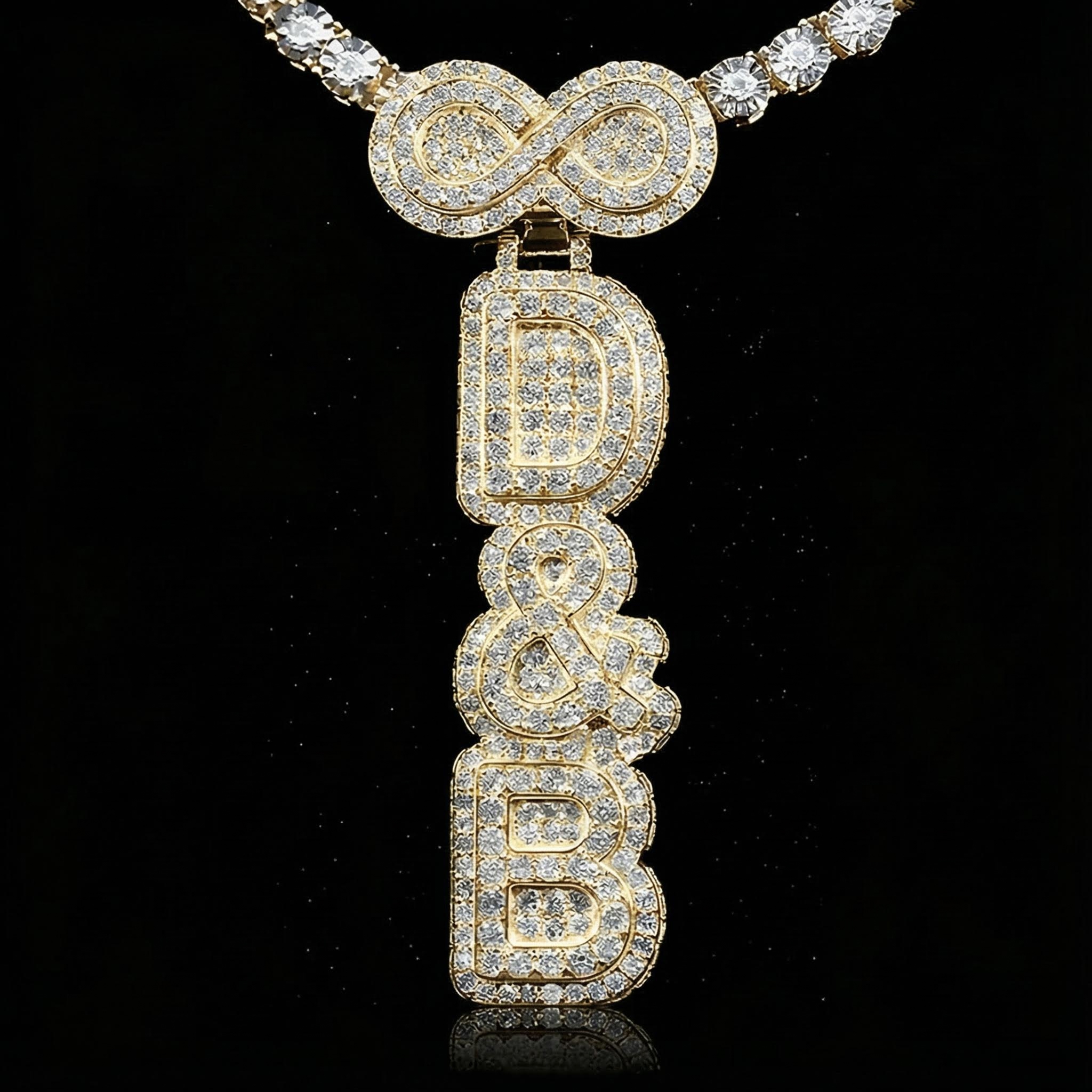 Infinity Clasp Iced Out Double Layer Vertical Three Color Custom Letter - Image 6