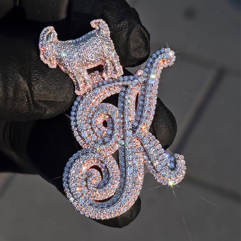 Iced Out Out Goat Clasp A To Z Initials Letters Pendant For Men Gold