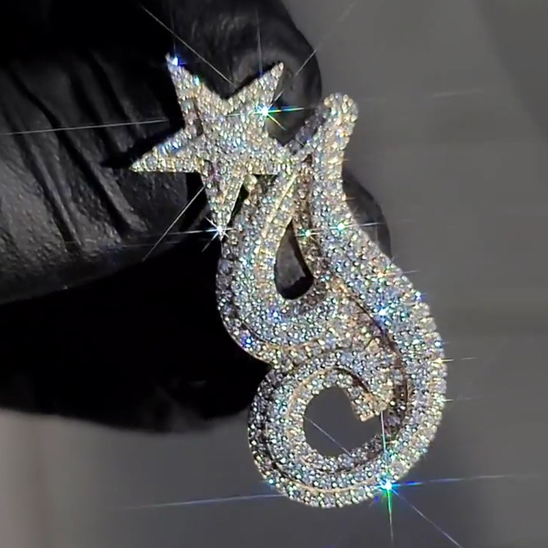 Iced Out A-z Initials Letters Pendants With Star Clasp Gold - Image 3