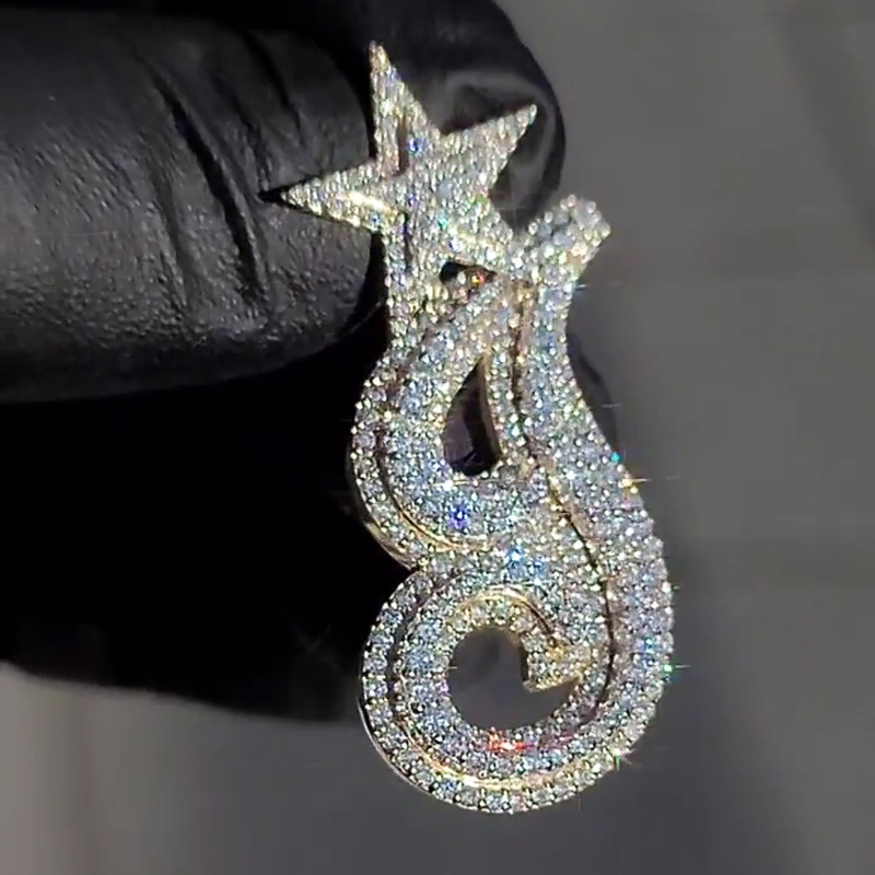 Iced Out A-z Initials Letters Pendants With Star Clasp Gold - Image 4