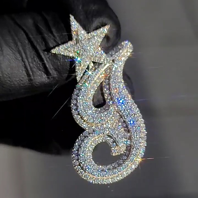 Iced Out A-z Initials Letters Pendants With Star Clasp Gold