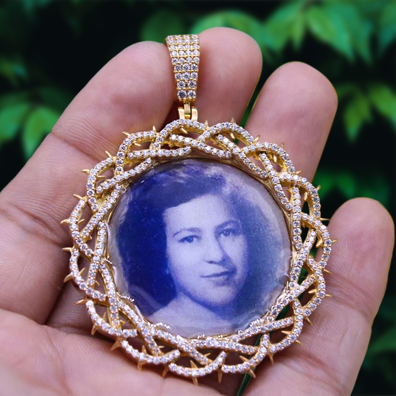 Iced Out Crown Of Thorns Custom Photo Pendant Gold With Street Luxury Shine - Image 3