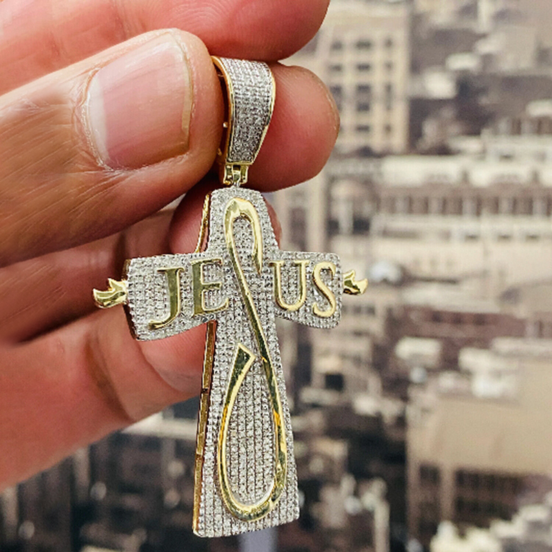 Iced Out Jesus Letter Cross Pendant Gold With Street Luxury Shine - Image 3