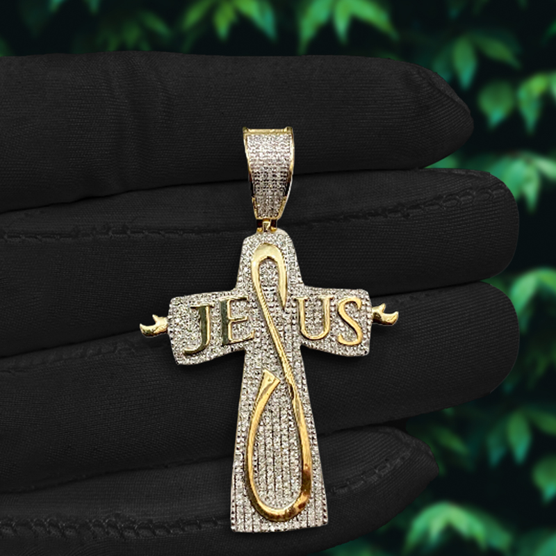 Iced Out Jesus Letter Cross Pendant Gold With Street Luxury Shine - Image 4