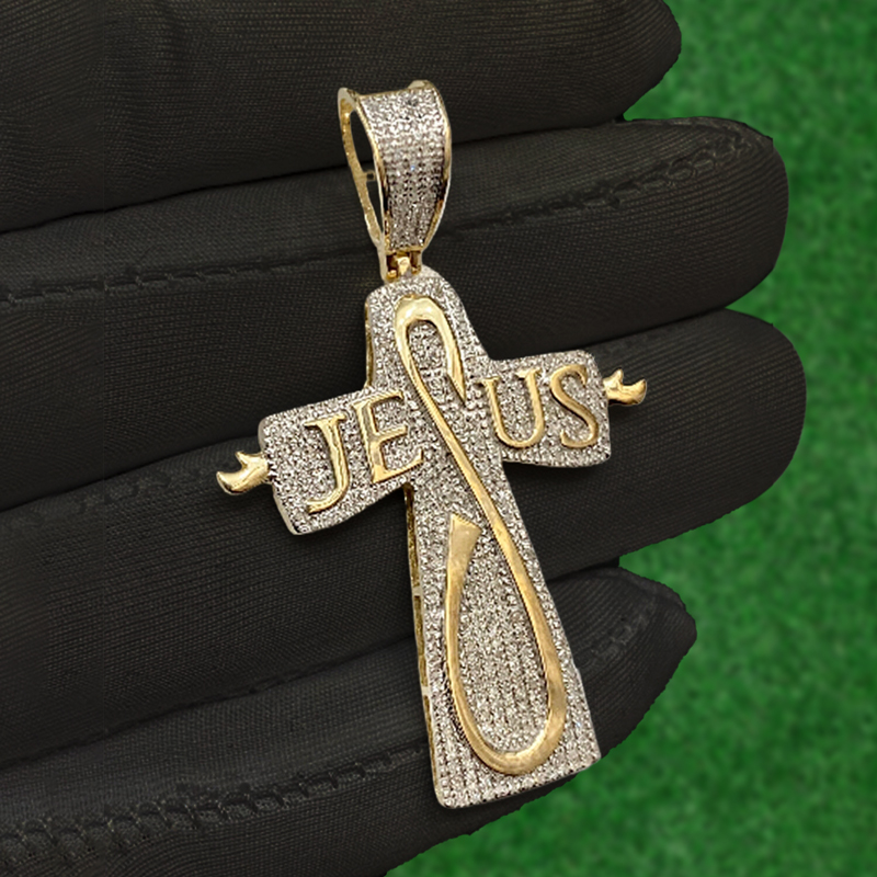 Iced Out Jesus Letter Cross Pendant Gold With Street Luxury Shine - Image 5