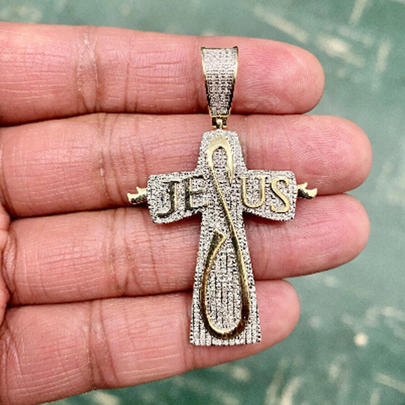 Iced Out Jesus Letter Cross Pendant Gold With Street Luxury Shine - Image 6