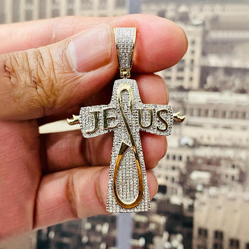 Iced Out Jesus Letter Cross Pendant Gold With Street Luxury Shine
