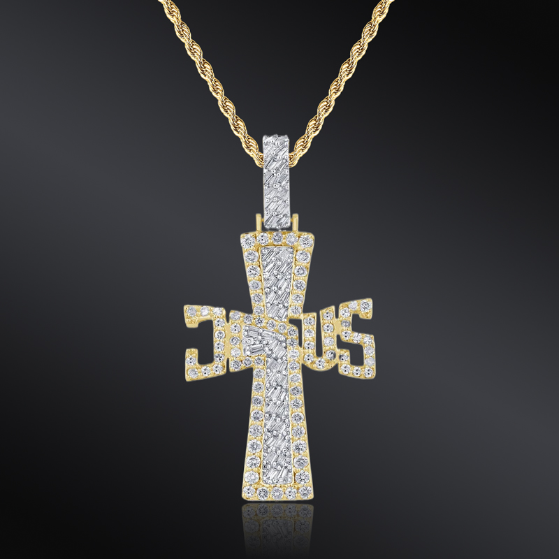 Iced Out Baguette Cut Jesus Letter Cross Pendant With Street Luxury Shine