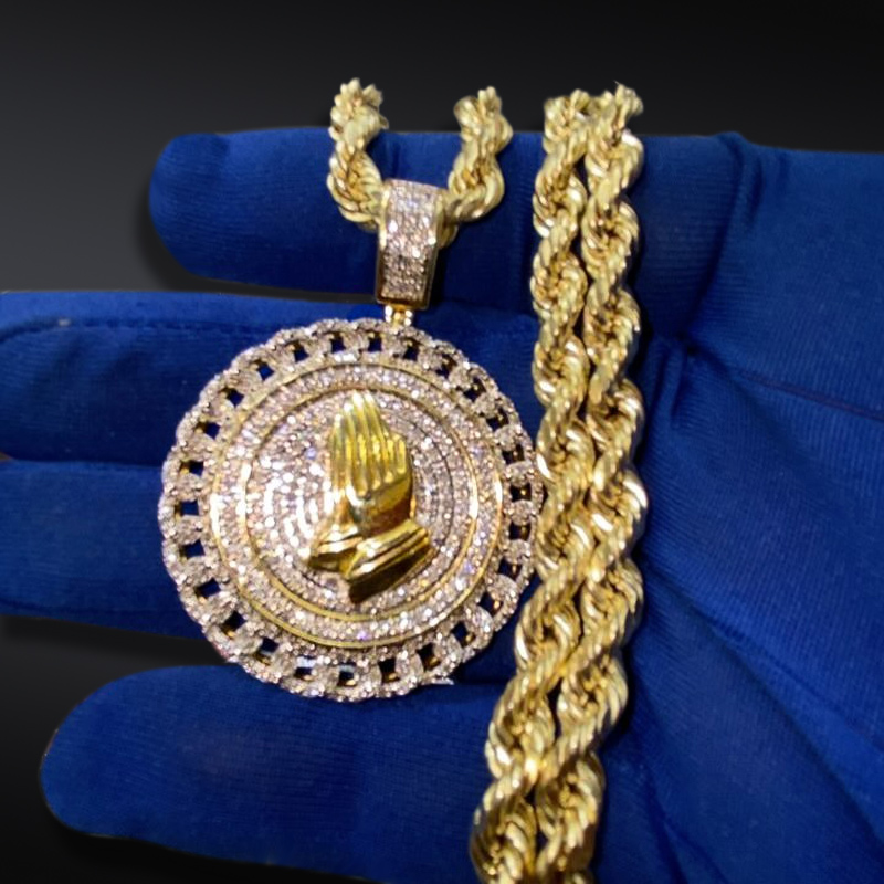Cuban Disc Prayer Hand Pendant In Gold Made For Street Luxury Energy - Image 3
