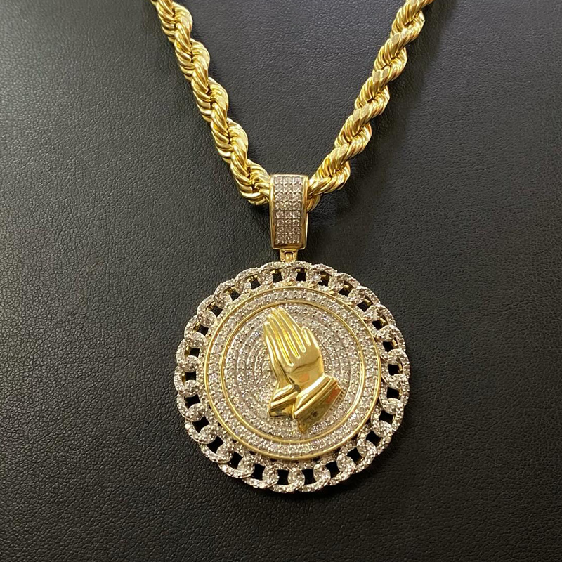 Cuban Disc Prayer Hand Pendant In Gold Made For Street Luxury Energy
