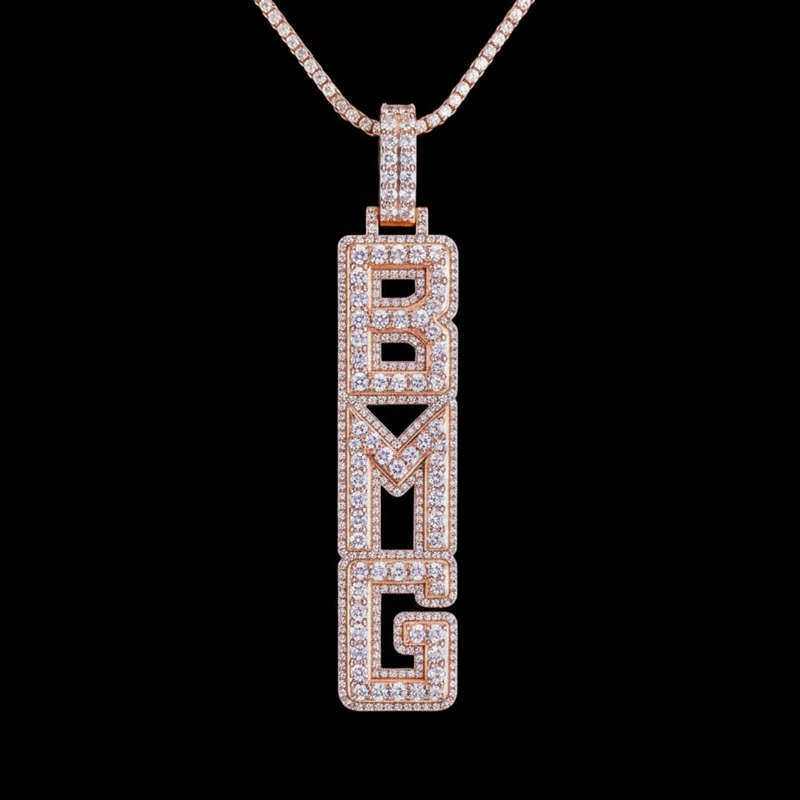 Full Iced Out Custom Double Layer Vertical Letter Pendant Gold - Image 3