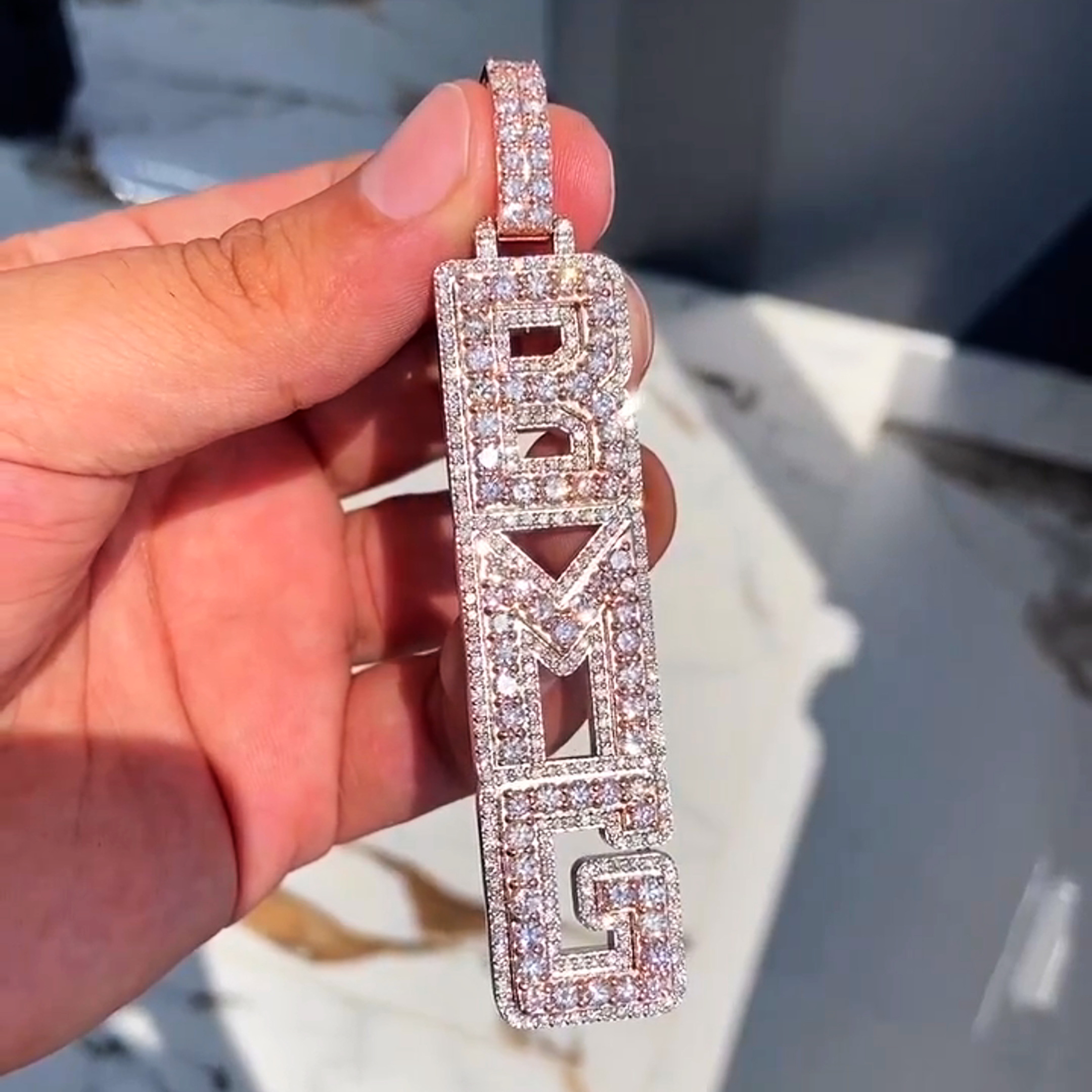 Full Iced Out Custom Double Layer Vertical Letter Pendant Gold
