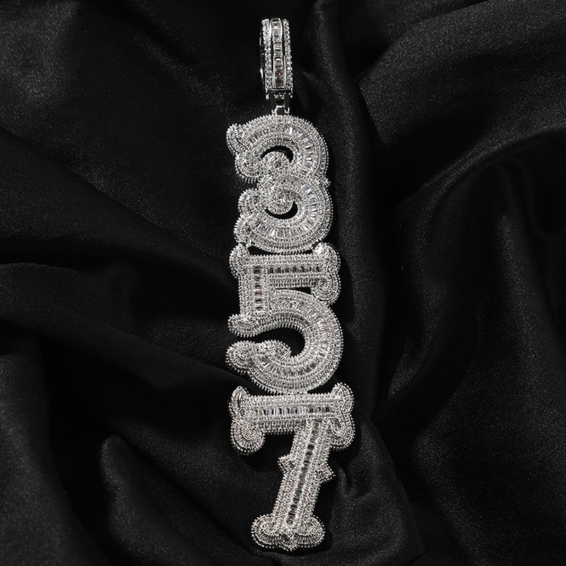 Iced Out Out Vertical Custom Thorns Baguette Letters Pendant Gold - Image 4